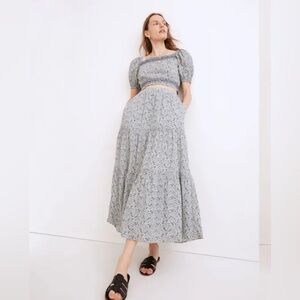Madewell button front floral tiered maxi skirt size L